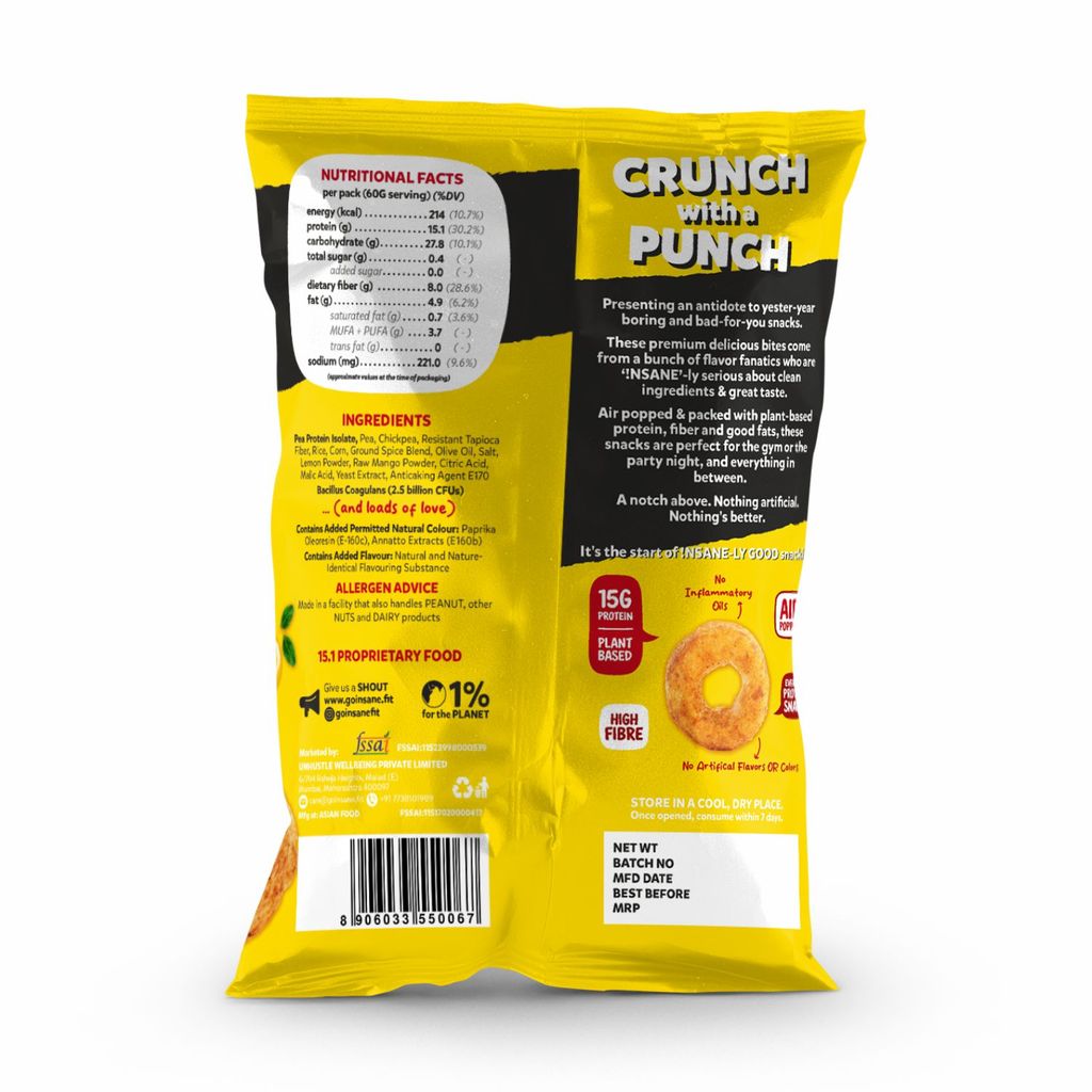 Insane Fit Protein Puffs | Lemon Achari 60g x 4 | Plant Protein | Roasted | Probiotics & Fibre | No Vegetable Oil view 2