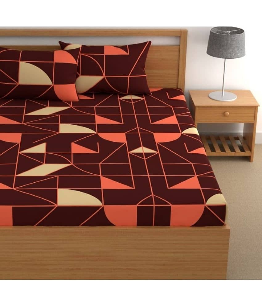 CG HOMES Cotton Floral Fitted 1 Bedsheet with 2 Pillow Covers ( Double Bed ) - Brown view 2