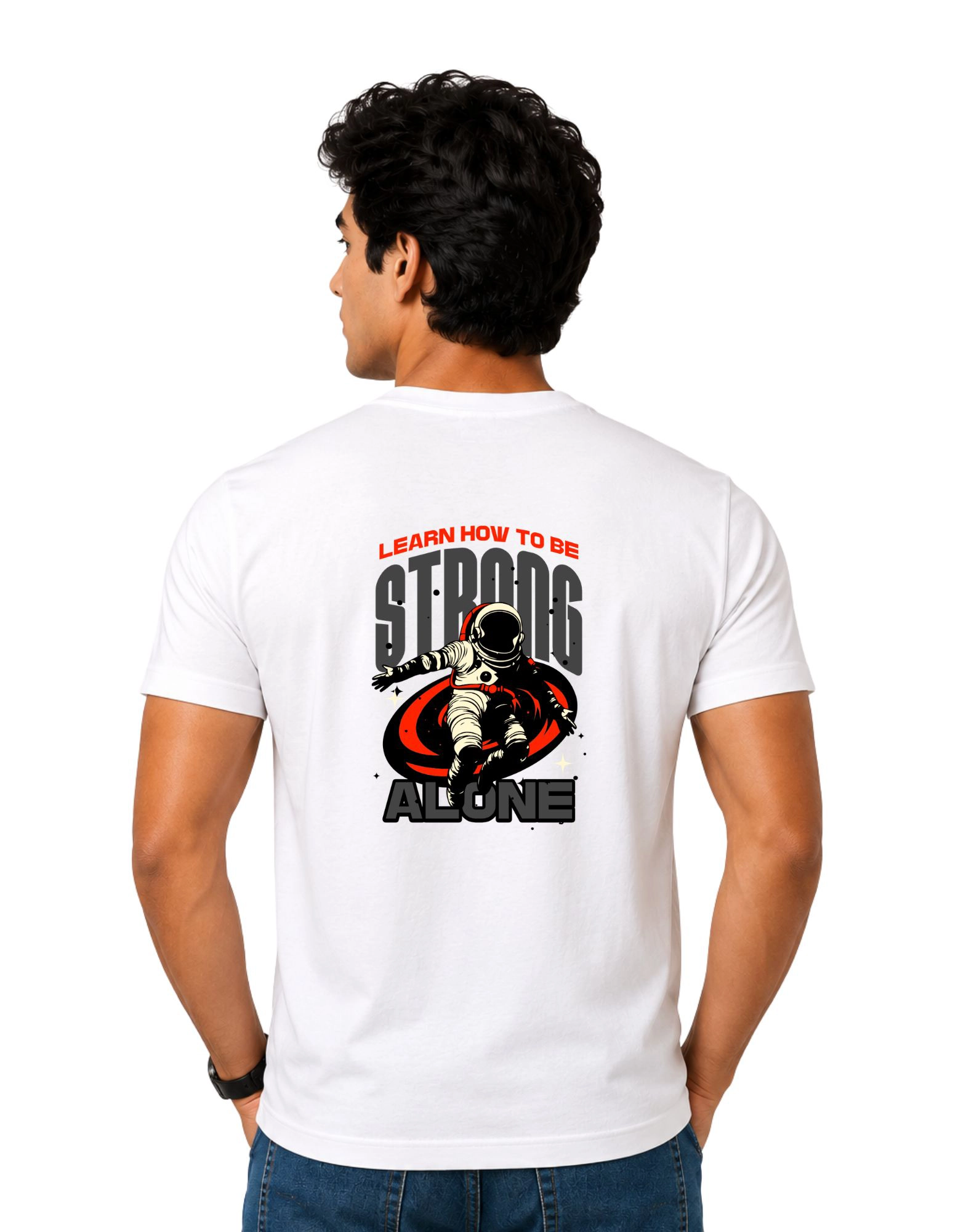 Strong Alone Cotton Round Neck T-Shirt 180 GSM White view 2