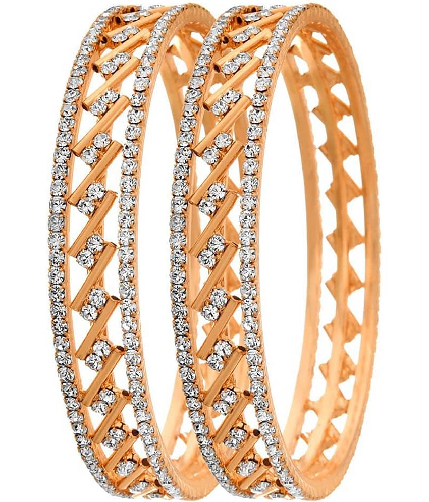 JFL - Traditional Ethnic One Gram Gold Plated Cz American Diamond Designer Bangle Set for Women & Girls view 2
