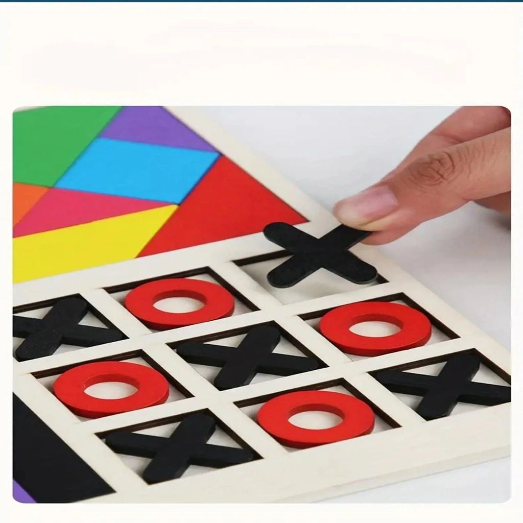 3 in 1 Wooden Puzzle Toy for Kids | Tangram, Tic-Tac-Toe & Building Blocks Educational Toy view 2