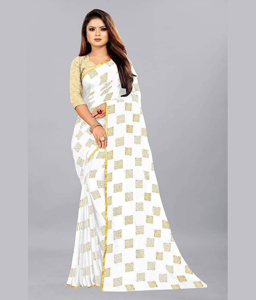 Rhey Chiffon Printed Saree With Unstitched Blouse Piece ( Navy Blue )