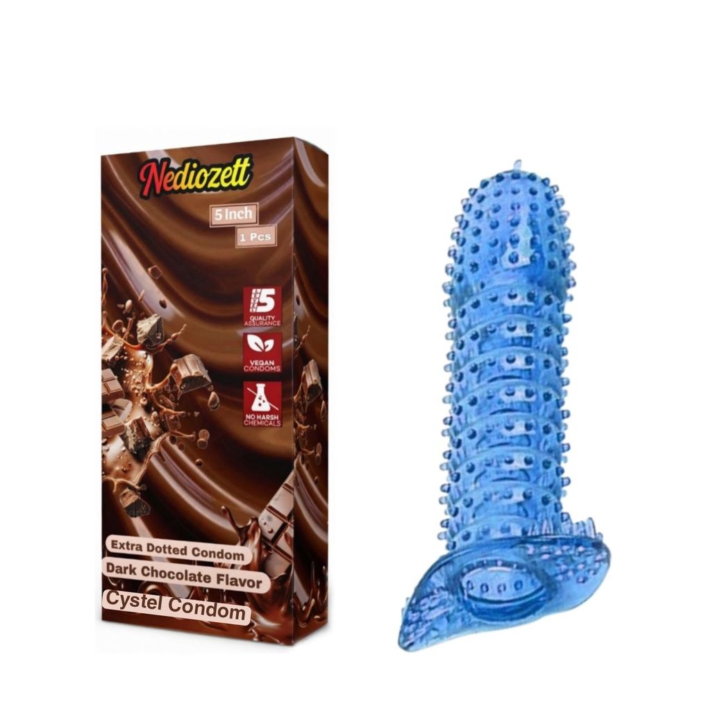 Nediozett Crystal Condom Dark Chocolate Flavor For Long Last Action Silicone Reusable Condom Extra Dotted 5 inch (Pack of 1)