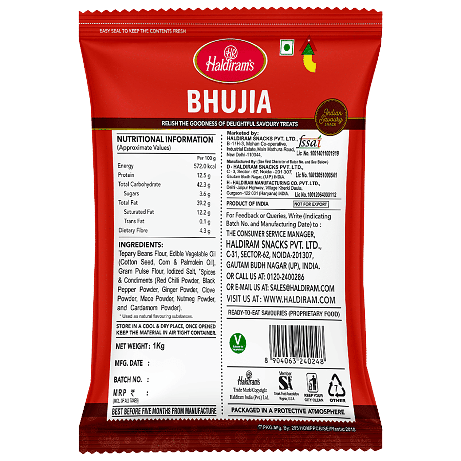Haldirams Namkeen - Bhujia Del, 1 Kg Pouch view 2