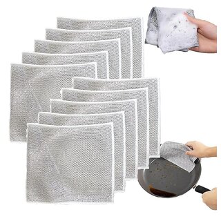 Pack of 10 Dual Steel Wire Dishwashing Rags for Wet and Dry, Scrubs Cleans for Dishes, Sinks, Counters, Stove Tops