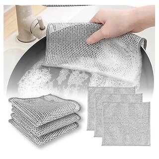 Pack of 10 Dual Steel Wire Dishwashing Rags for Wet and Dry, Scrubs Cleans for Dishes, Sinks, Counters, Stove Tops view 2