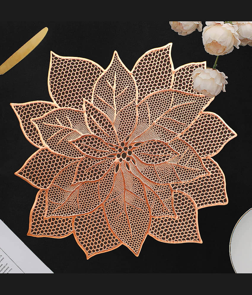 PVC Floral Round Table Mats ( 47 cm x 47 cm ) Pack of 6 - Brown view 2