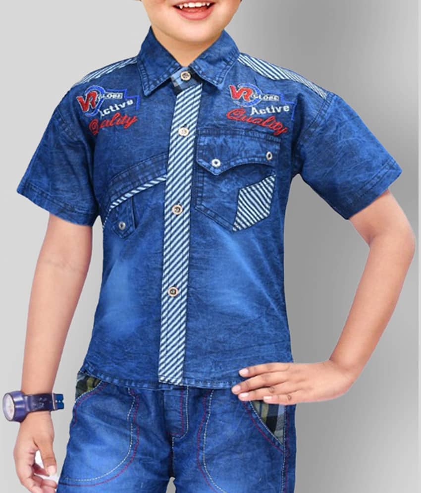 NewCollections Pack of 1 Boys Denim Shirt & Shorts Set ( Blue ) view 2
