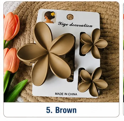Brown Elegante Frangipani Bloom Hairclip Set 3 view 2