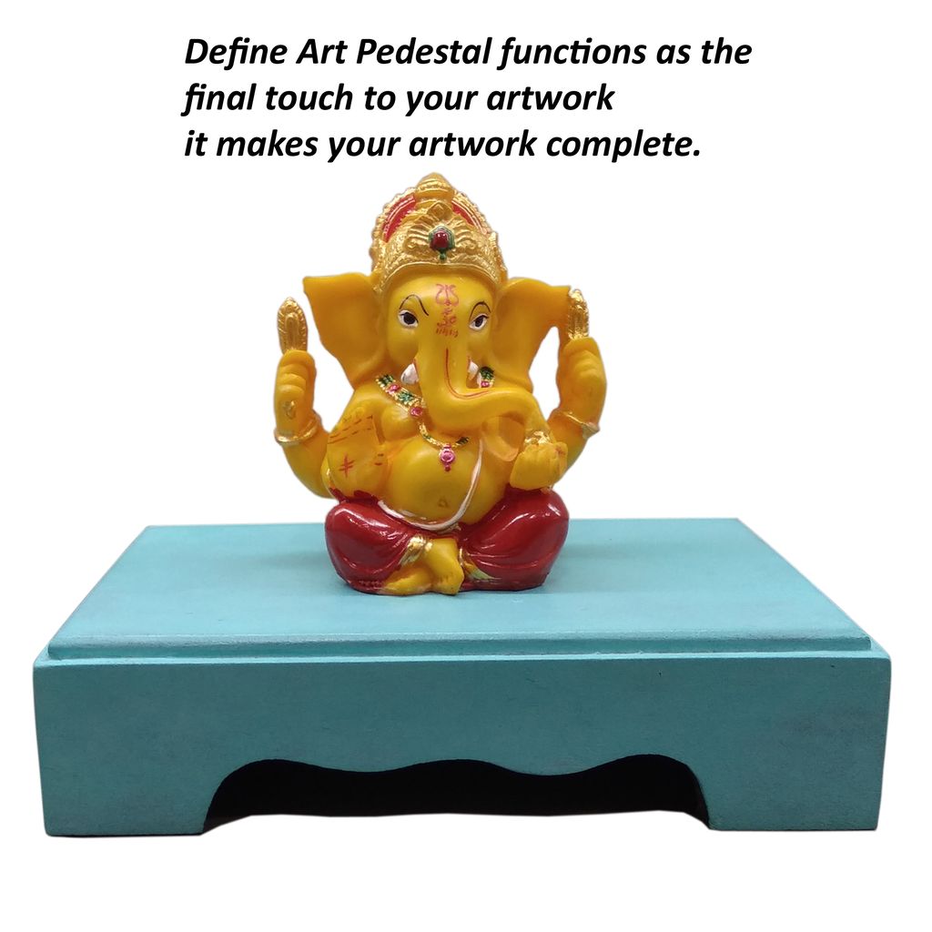 Define Art Pedestal Statue Base Pooja Chowki for Figurine Idol & Showpiece Decoration Home Decor Sea Blue Color Rectangle Shape (8 inch x 5 inch x 2 inch Height) view 2