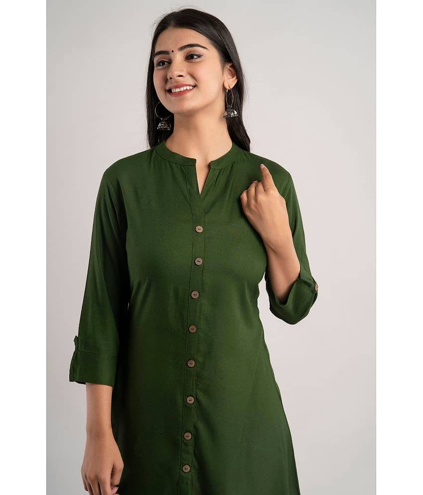 MAUKA - Green Rayon Women's A-line Kurti ( Pack of 1 ) view 2