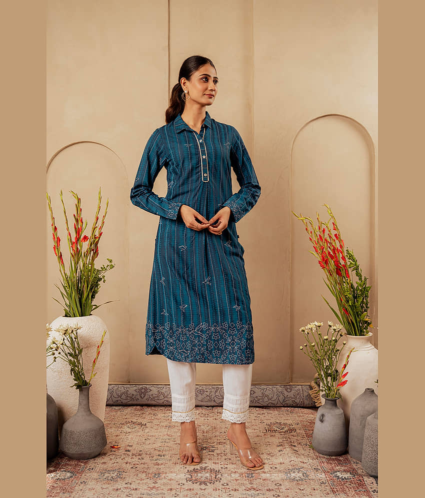 Juniper Women Viscose Printed Straight Kurti ( Blue ) view 2