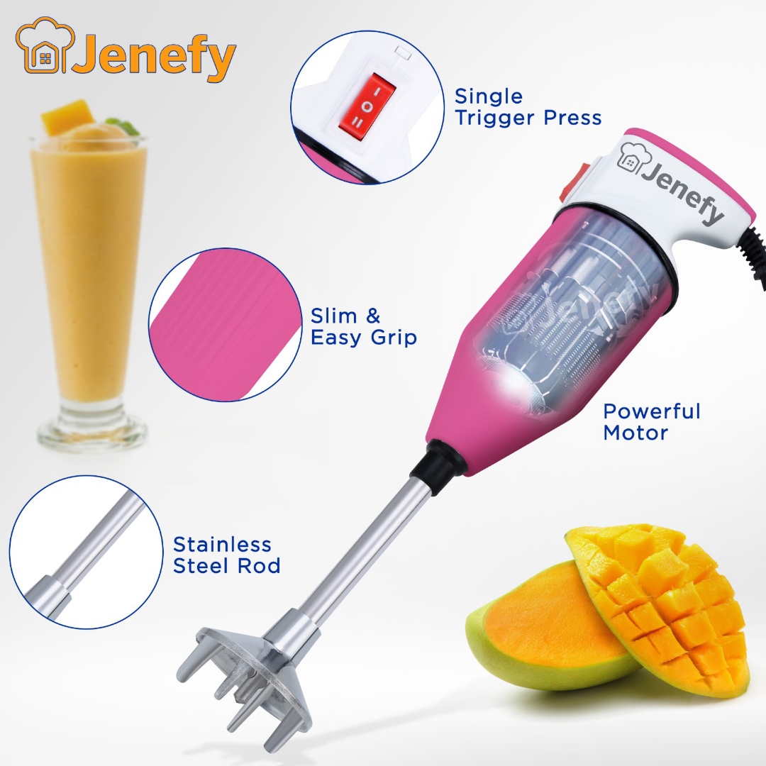 Jenefy Electric Hand Blender Stainless Steel 360W with dual speed & multi attachment Egg Beater blending Coffee Lassi Salad Juice Buttermilk maker Home office pantry canteen kitchen chef use view 2