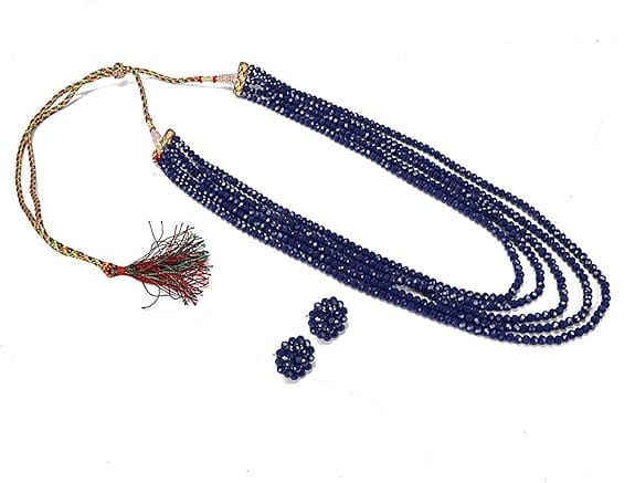 Manbhar Gems - Crystal Gemstone Beads Necklace Set for girl and Women 5 layer Mala With Stud Earring stylish traditional Beaded Fashion jewellery