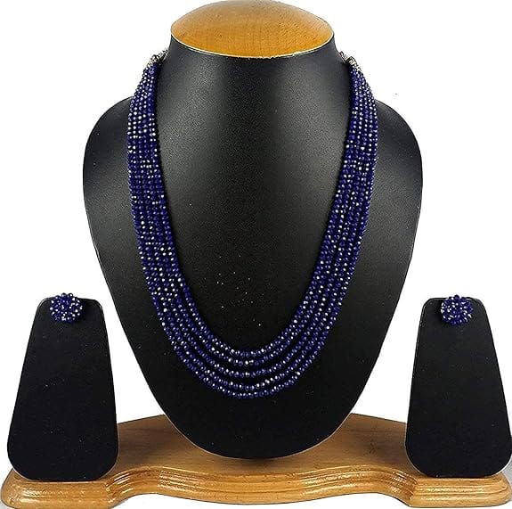 Manbhar Gems - Crystal Gemstone Beads Necklace Set for girl and Women 5 layer Mala With Stud Earring stylish traditional Beaded Fashion jewellery view 2