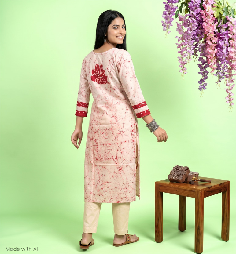 Handcrafted Batik Printed Readymade Cotton Kurta view 2