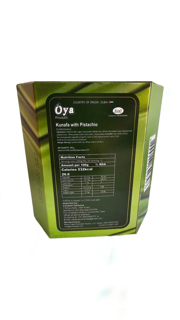 Oya Dubai Premium Kunafa and Pistachios round shape bites 200g (with extra Pistachio filling) Chocolate 200gm view 2