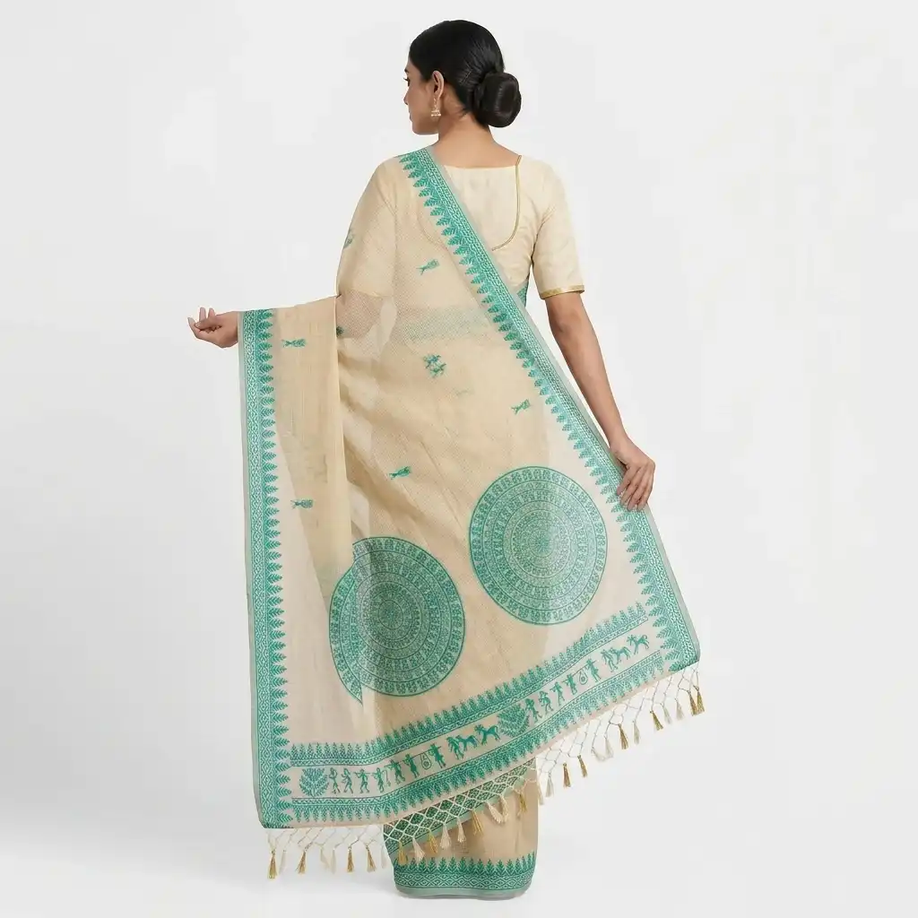 Tussar Cotton Sambalpuri Saree with Mandala Motifs view 2