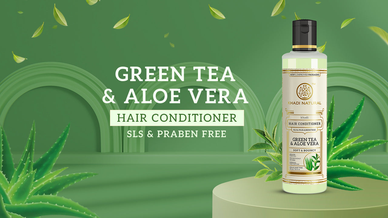 Khadi Natural Herbal Green Tea & Aloevera Hair Conditioner SLS & Paraben Free - 210ml view 2