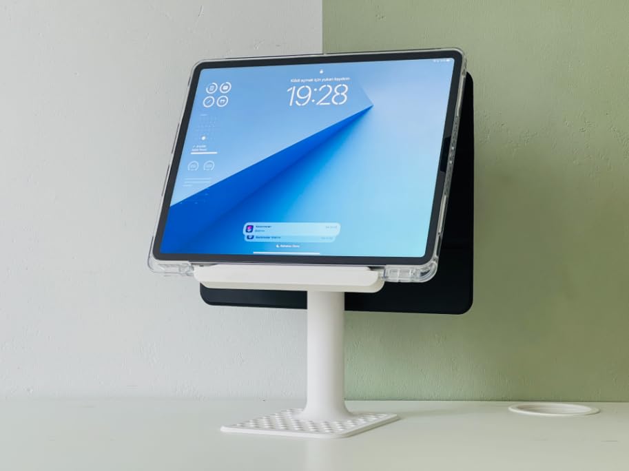 3D Printed Adjustable Tablet Stand for iPad & Tablets, Ergonomic Foldable Modern Desk Stand, White view 2