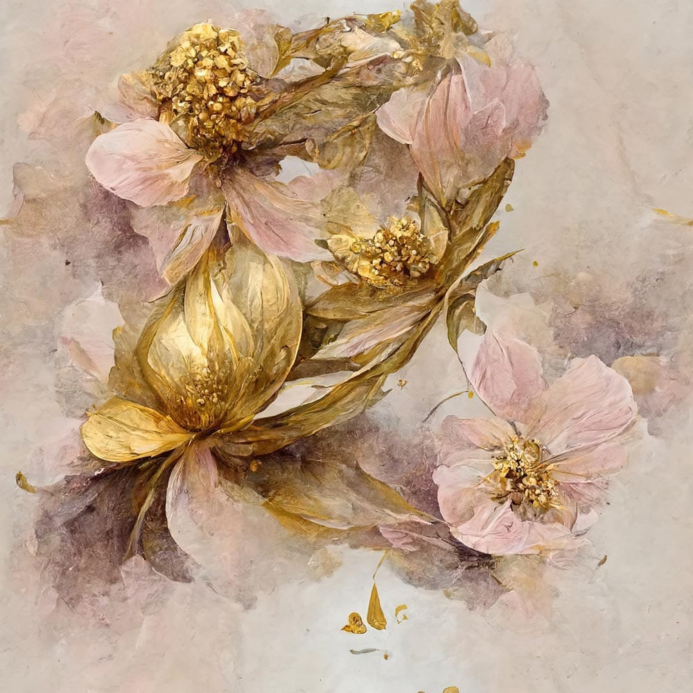 PINK AND GOLD FLORAL CANVAS WALL ART 24in X 24in WITH BLACK FRAME view 2