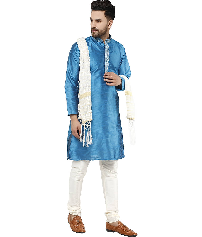 SKAVIJ Black Silk Blend Kurta Pyjama Set view 2