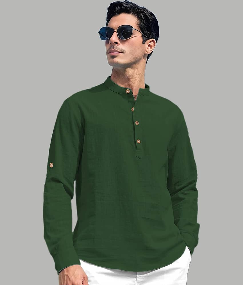 UNI VIBE Cotton Blend Plain Shirt Style Kurta For Men ( Gold ) view 2