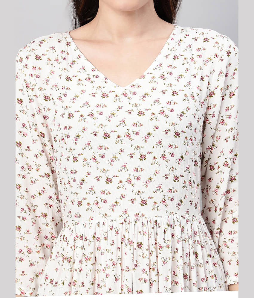 Flamboyant Women Cotton Printed Fit & Flare Dress ( White ) view 2