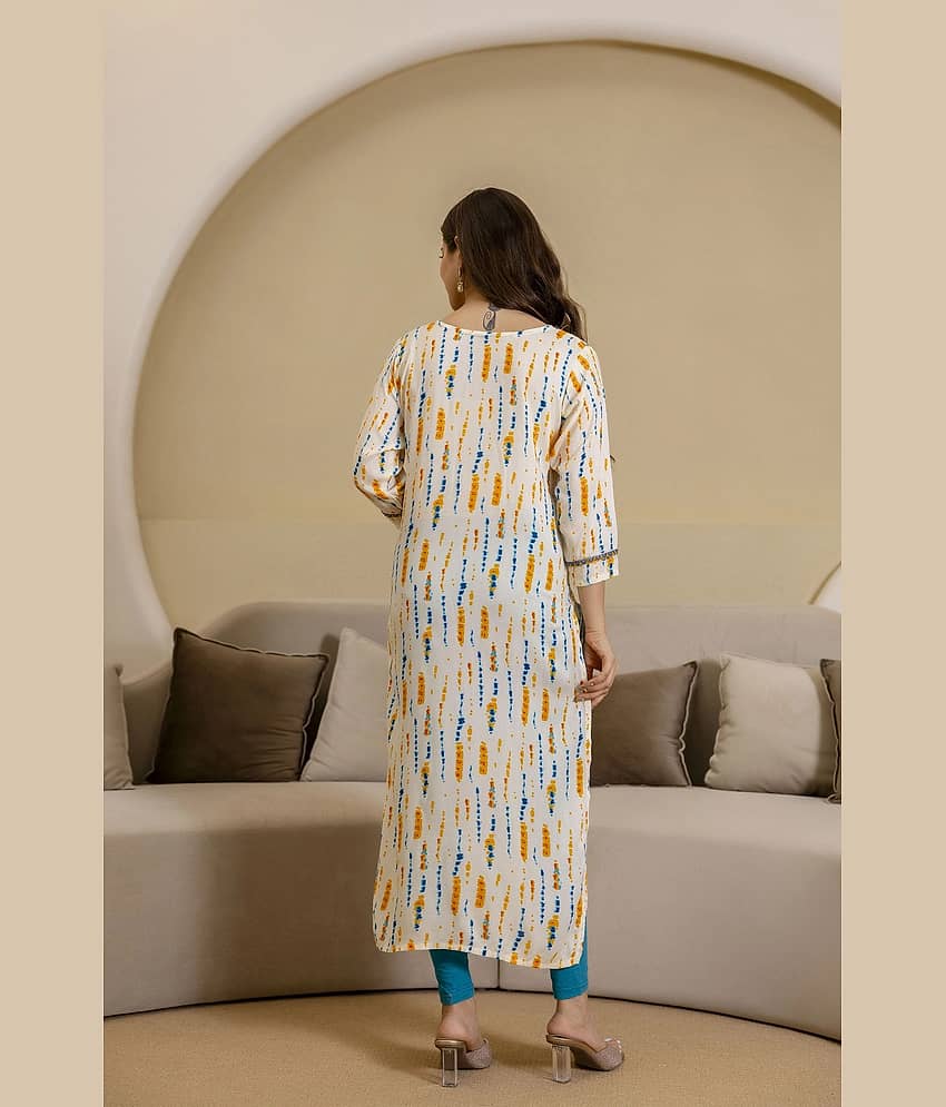 Kapadia Women Viscose Rayon Embroidered Straight Kurti ( Beige ) view 2