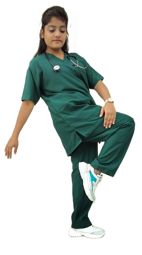 Scrub Suit | 5-Pockets Scrub | Bottle Green Color | Unisex Pattern | Set Of Upper & Bottom | Comfortable | Durable | Best Fitted For Medical Professionals view 2