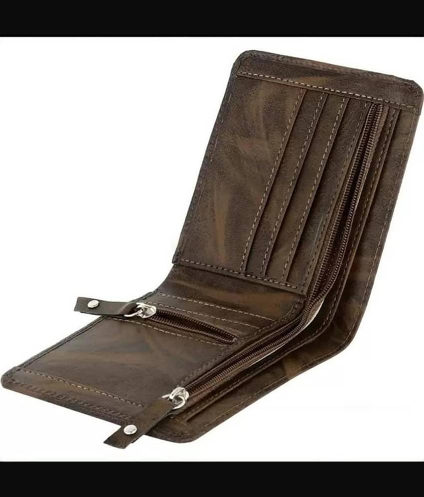HRFSTAR 100% Leather Self Design Men's Regular Wallet With 4 Slots For Card ( Brown , Pack of 1 )