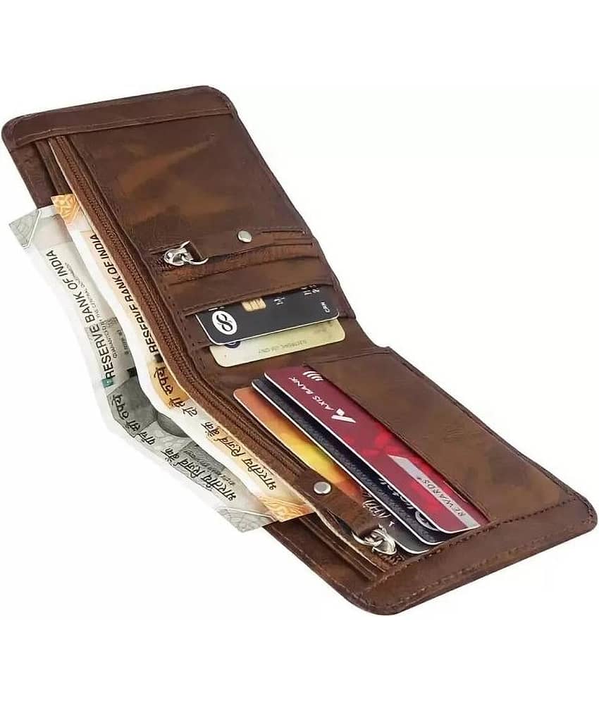 HRFSTAR 100% Leather Self Design Men's Regular Wallet With 4 Slots For Card ( Brown , Pack of 1 ) view 2