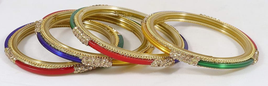 ZULKA Glass with Zircon Gemstone Or Spread with Glitter Pattern and Linked with Chain Glossy Finished Kada Set For Women view 2