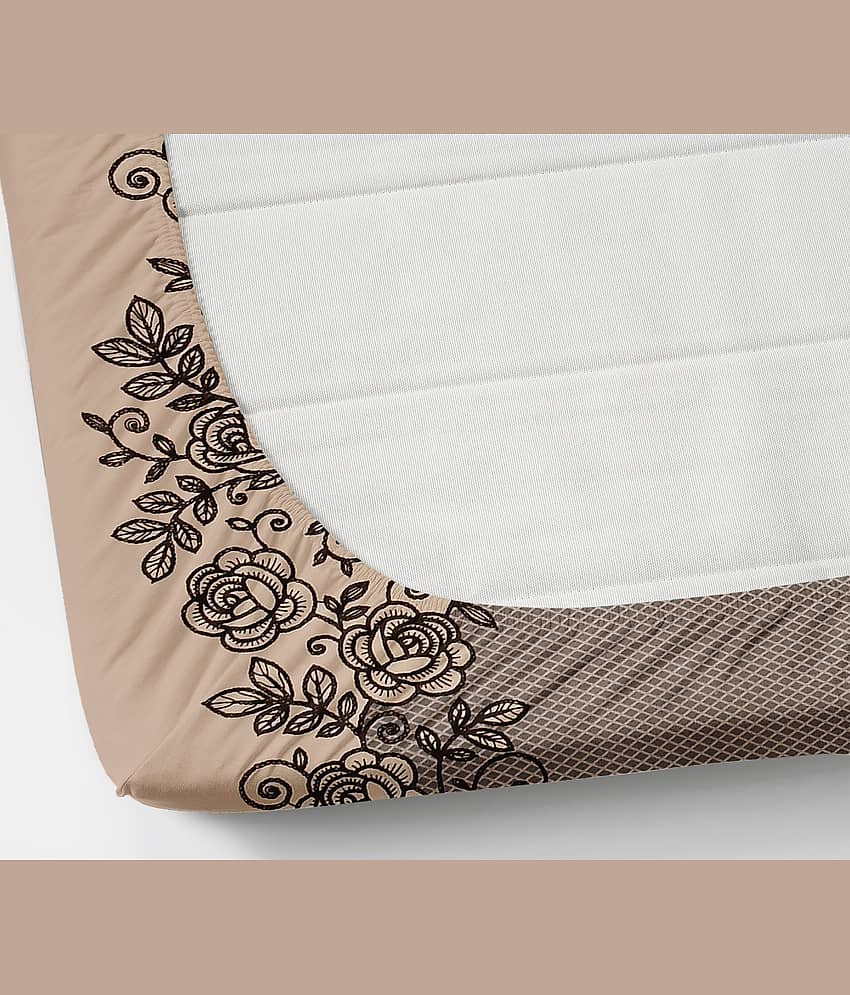 SWIZIER Cotton Floral Printed Fitted 1 Bedsheet with 2 Pillow Covers ( King Size ) - Brown view 2