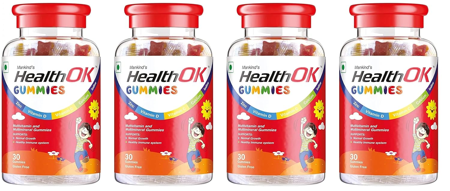 Health Ok Mankind Gummies Multivitamin and Multimineral for Kids Supports Normal Growth Healthy Immune system and Brain Function for 7 -17-year-old Bottle of 30 Gummies x Pack of 4 view 2