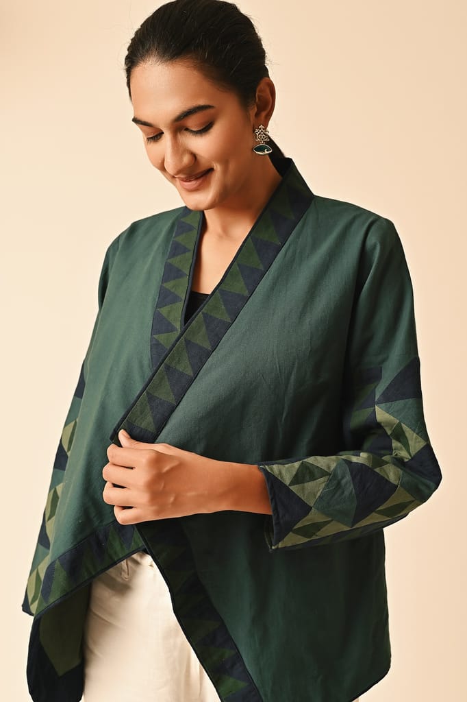 Rishta Handkerchief Hem Green Ralli Jacket view 2