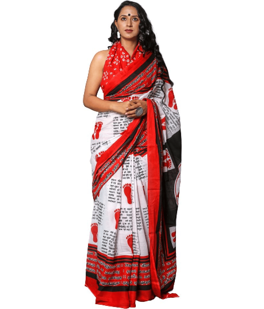 PINKCITY TRADE WORLD Cotton Printed Saree With Unstitched Blouse Piece ( Red )