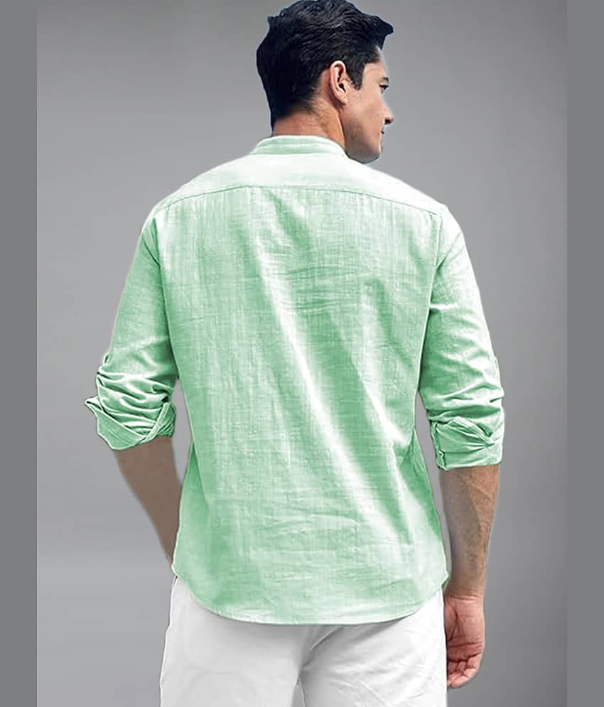 BHUVIKOO Cotton Blend Plain Shirt Style Kurta For Men ( Light Green ) view 2