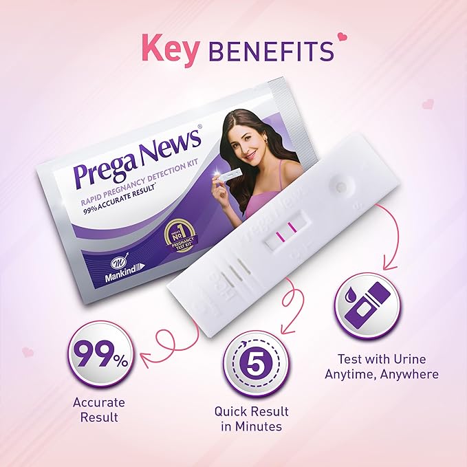 Prega News Test Kit | One Step Urine Hcg Pregnancy Test Kit Device | 99% Accurate Results In 5 Mins | Pack Of 4 Kits| Indias No 1 Pregnancy Kit. view 2