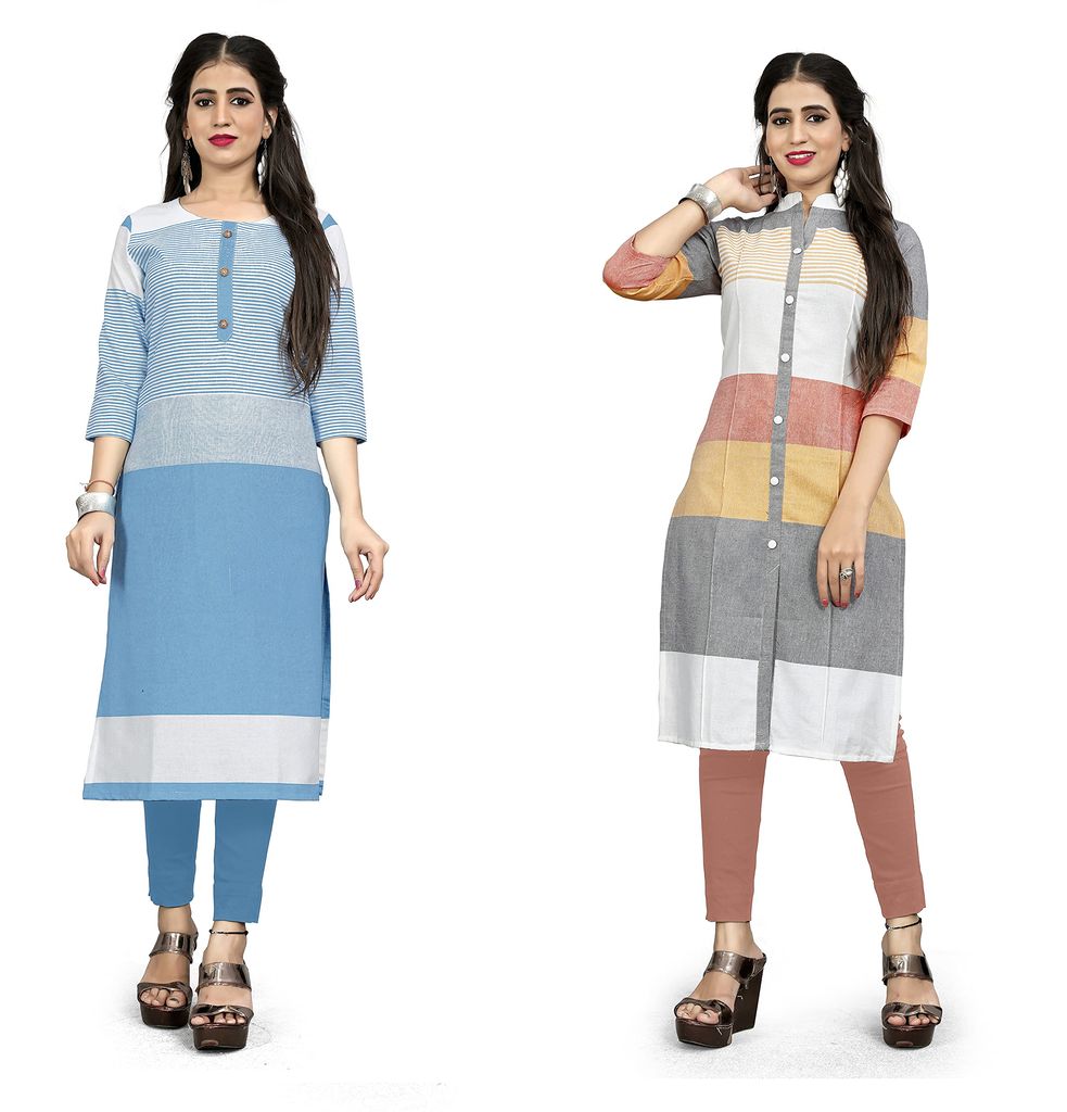 STYLEOO Cotton Straight Kurta/kurties for Women and Girls Pack of 2, (M, L, XL, XXL) view 2