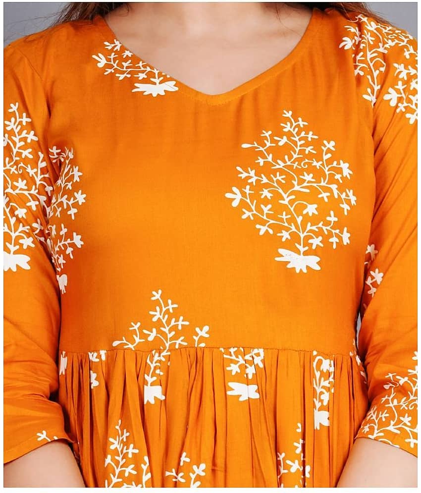 NUPITAL Rayon Printed Anarkali Women's Kurti - Yellow ( Pack of 1 ) view 2