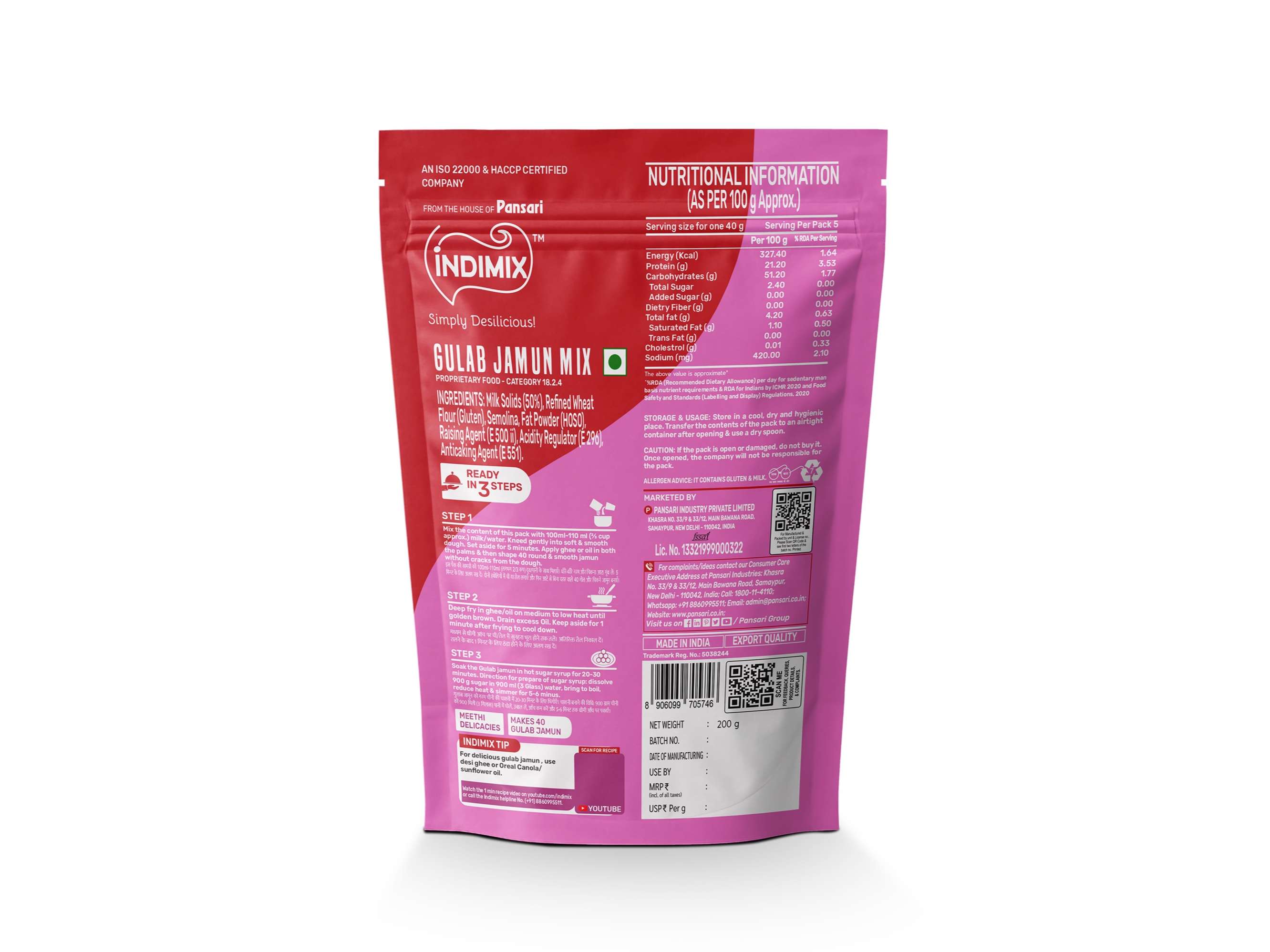 INDIMIX Instant Ready to Cook Gulab Jamun Mix, Ready In 3 Steps, Healthy & Tasty 200g - Pack of 2 view 2