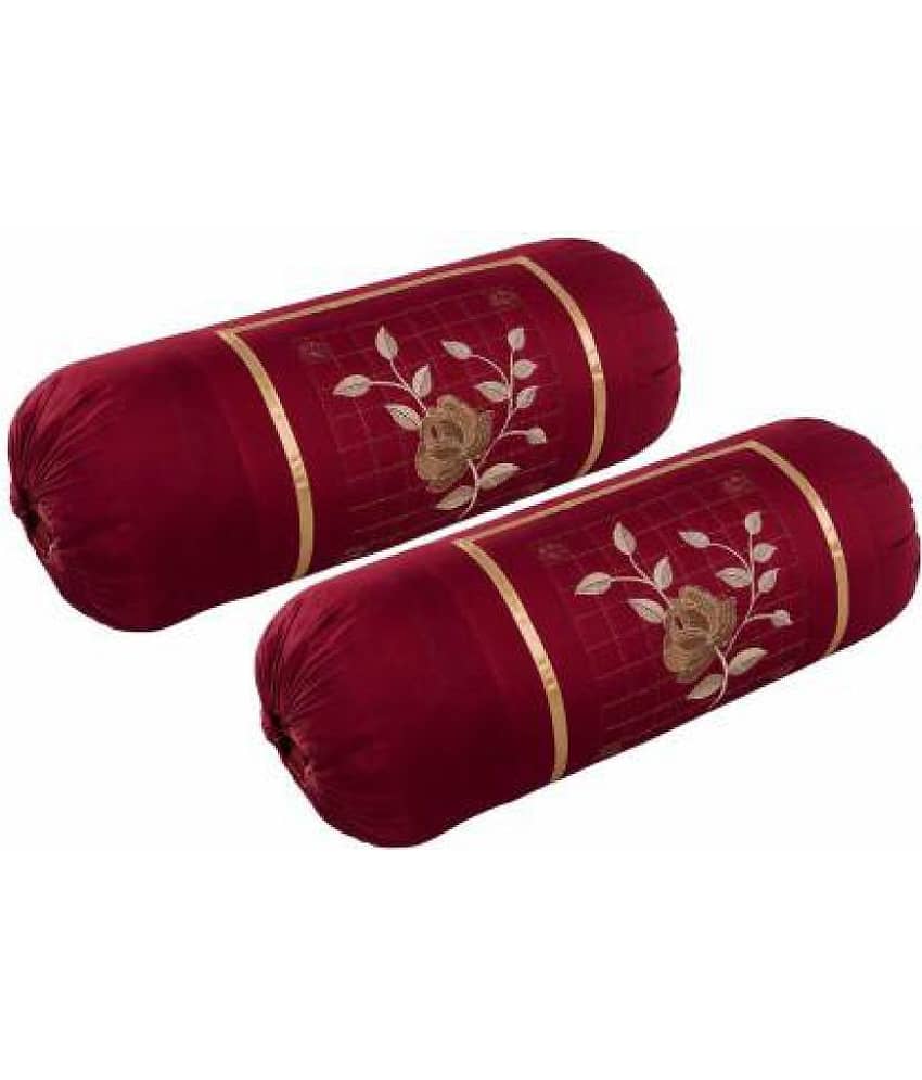 MAHALUXMI COLLECTION - Pack of 4 Microfiber Embroidered Standard Size Pillow Cover ( 78.74 cm(31) x 40.64 cm(16) ) - Maroon view 2