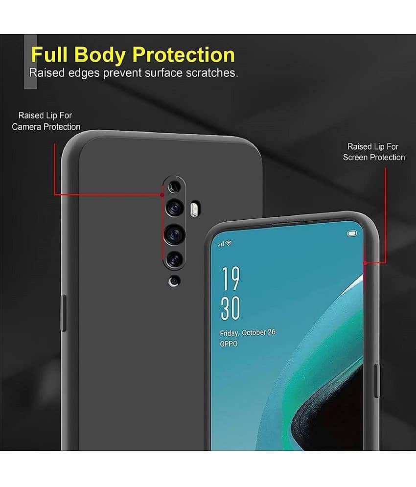 ZAMN - Black Silicon Plain Cases Compatible For Oppo Reno 2F ( Pack of 1 ) view 2