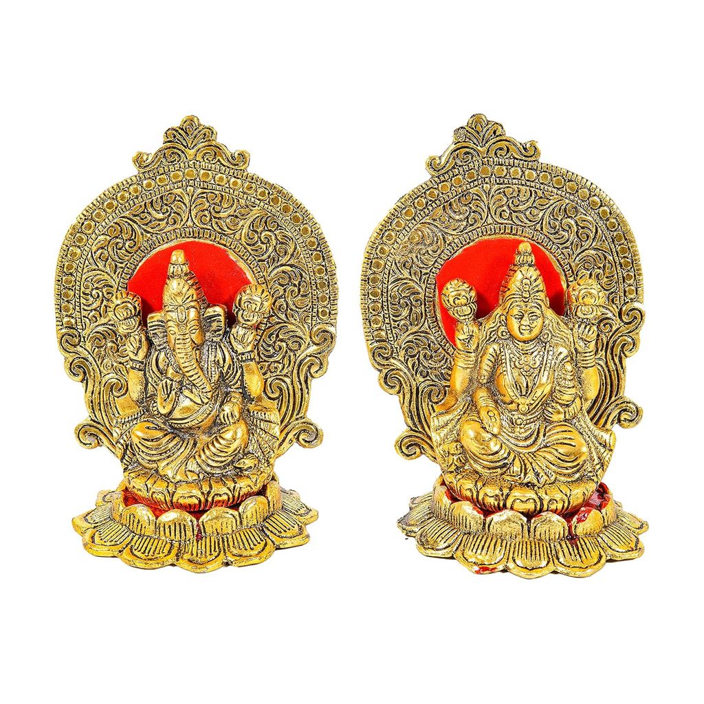 Craftlayout Metal Lakshmi Ganpati Statue with Golden Finish 6.5 Inch view 2
