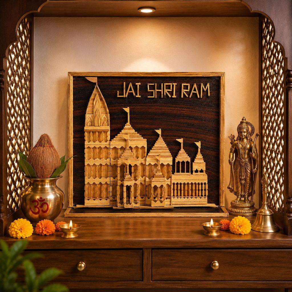 House of Rama Jai Shri Ram Wooden Ram Mandir Showpiece | Ayodhya Temple Replica | Religious Home Décor for Puja Room, Living Room & Office