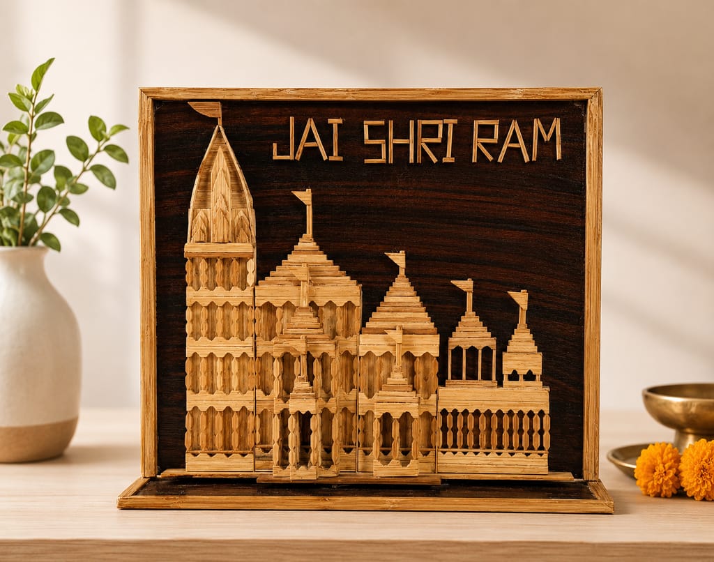 House of Rama Jai Shri Ram Wooden Ram Mandir Showpiece | Ayodhya Temple Replica | Religious Home Décor for Puja Room, Living Room & Office view 2