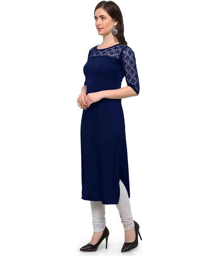 Dream Beauty Fashion - Navy Crepe Women's Straight Kurti ( Pack of 1 ) view 2