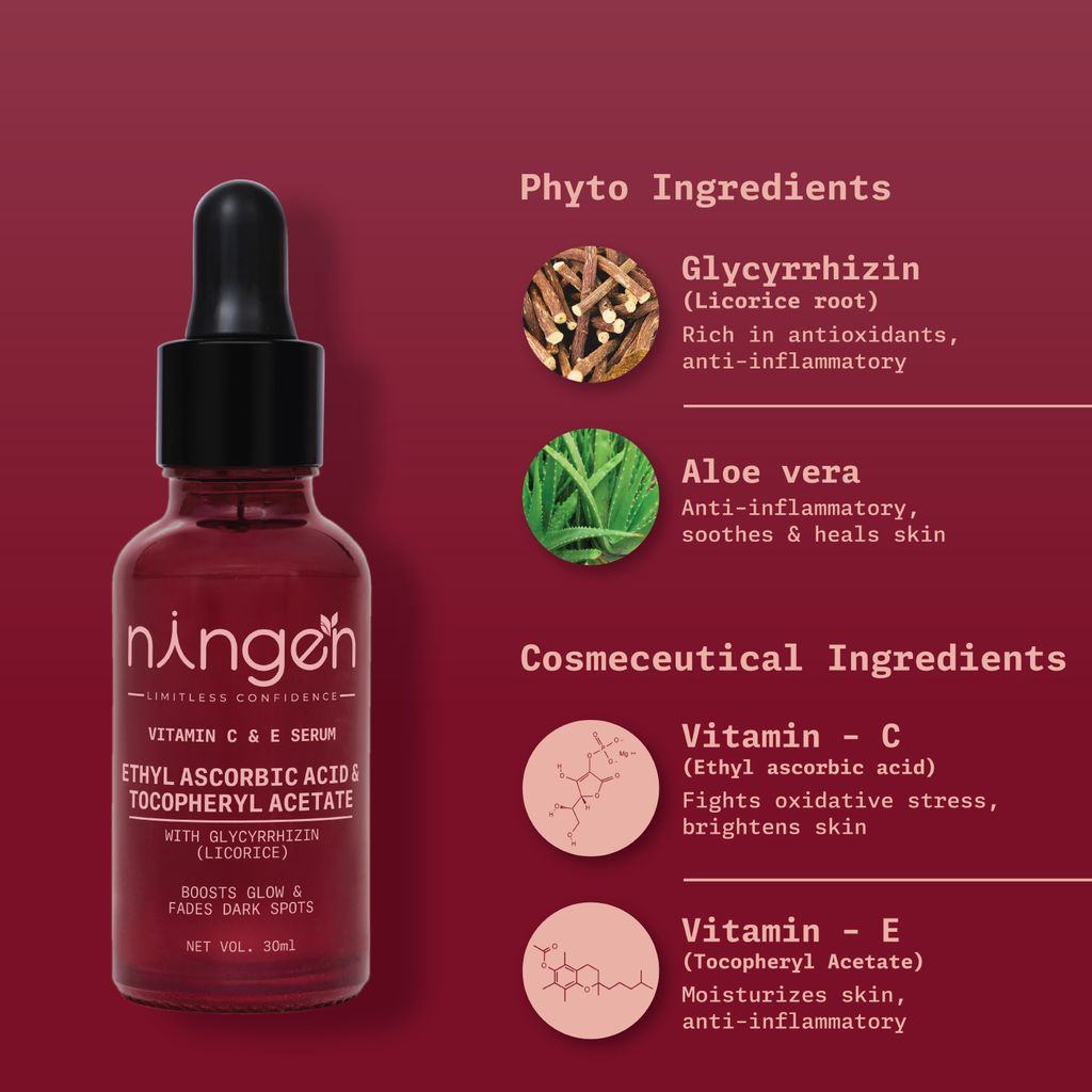 Ningen Vitamin C & E Face Serum – Glow Boosting Serum | Helps with Uneven skin Tone view 2