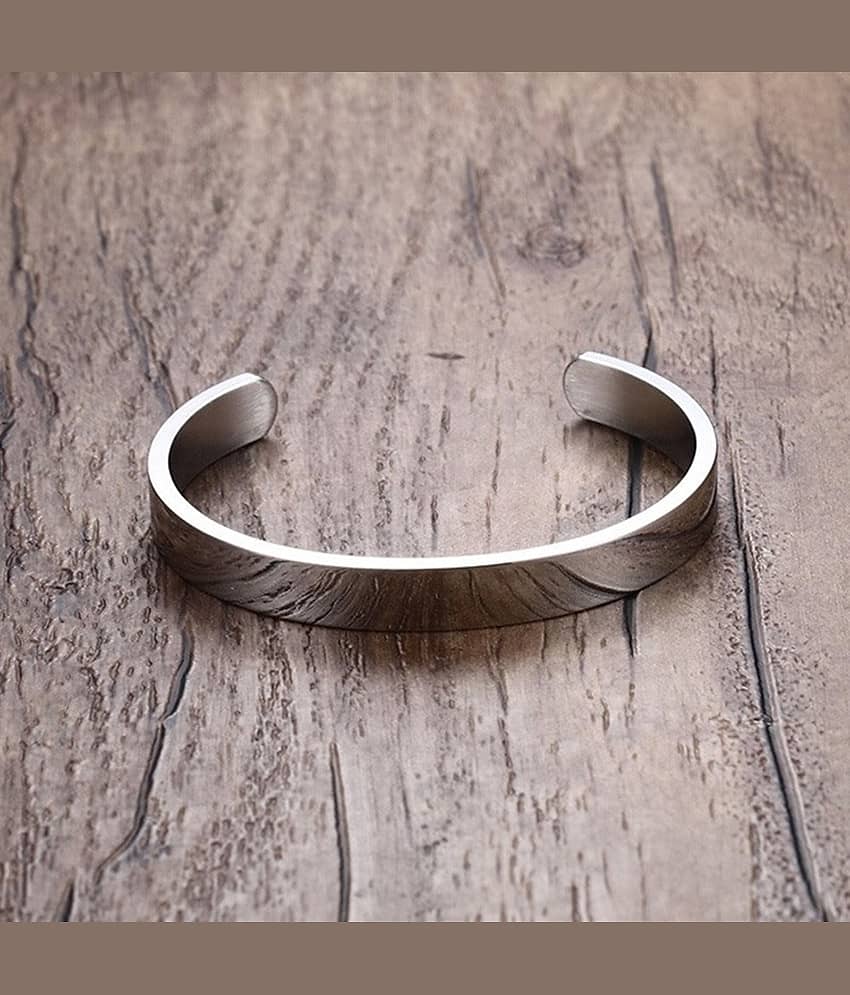 Solid Cuff Rhodium 316L Surgical Stainless Steel Cuff Free Size Kada Bangle Bracelet For Boys Men
